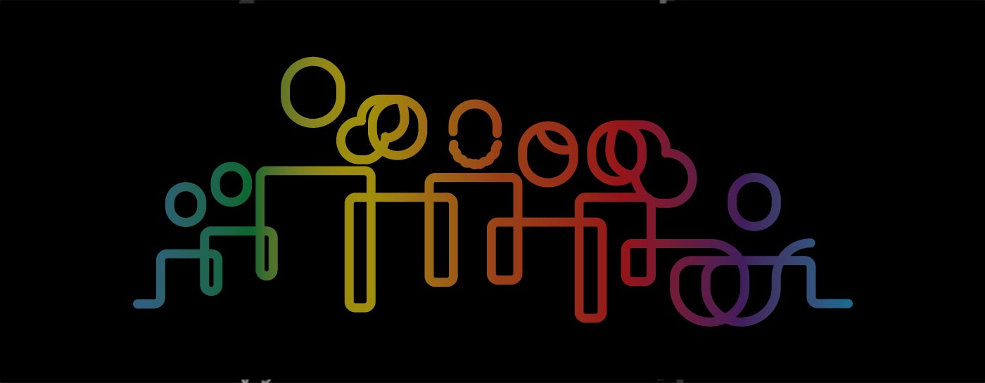 A multicolored abstract outline showing different sized and abled people.